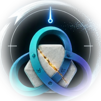 DAVE mark: three interlocked rings in teal, blue and indigo around a cracked keystone